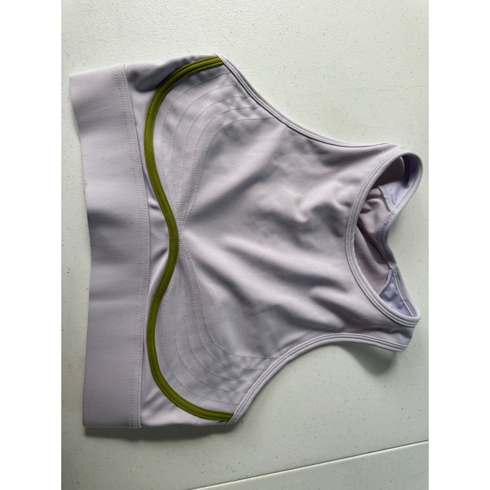 Fabletics Lavender Purple High Neck Sports Bra Olive Green Trim Medium Racerback